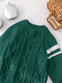 1pc Young Boys Casual Collegiate Comfortable Fashion Minimalist Practical Versatile Textured Knit Deer Fleece Crew Neck Sweater, Suitable For Kids Outfits, Young Boy Clothes, School, Daily Wear, Travel, Party, Autumn/Winter Fall