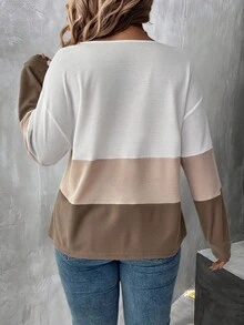 EMERY ROSE Camiseta de manga larga de talla grande para mujer con bloque de color, camiseta gráfica para otoño y primavera - Multicolor - Ver 2