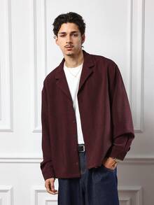 SUMWON Burgundy Corduroy Long Sleeve Extended Revere Shirt Relaxed Fit Classic College Style Button Down Overshirt Casual Weekend Layering Essential - Burgundy - View 2