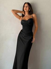 Aloruh Vestido ajustado de mujer con parches de encaje sin tirantes, falda de satén con bajo de cola de pez, adecuado para la temporada de bodas, primavera/verano