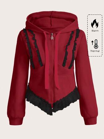 Kawaii Women's Fashionable Casual Thermal Lined Zip-Up Hoodie