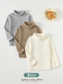 Cozy Pixies Set da 3 pezzi di maglie a collo alto a costine, a maniche lunghe, in colore unito, come strato base per ragazzi