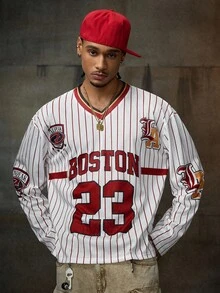 AXEPEAK Camiseta de manga larga con gráfico de letras casual para hombre, otoño - Multicolor - Ver 7