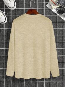 Manfinity Homme Men's Playing Card Print Round Neck Long Sleeve T-Shirt - Khaki - View 2