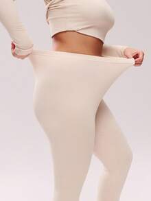 LUVLETTE Plus 女士保暖内衣超柔软底层寒冷天气保暖冬季睡衣套装圆领上衣和长裤 - 米色轻盈保暖套装 - 米色 - 查看 4