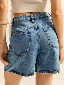 Daynim Quần short denim ống rộng cạp cao - Rửa nhẹ - Xem 2