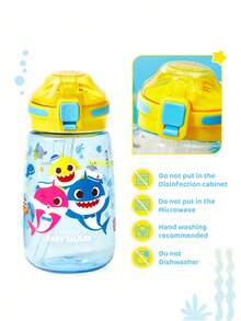 BABY SHARK X SHEIN 16 Oz / 500 Ml Tritan Material Water Bottle, With Silicone Straw And Pop-Up Nozzle Cap, Leak-Proof Design, Suitable For School And Travel Use, Suitable For People Over 4 Years Old,Back To School, Vacation