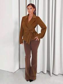 Zolique Women's Solid Color Minimalist Casual Long Sleeve Jacket