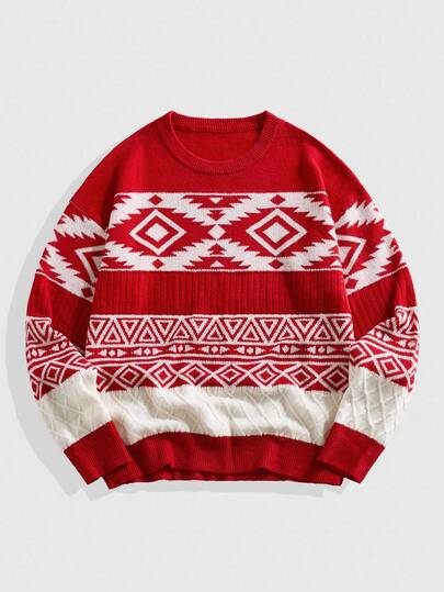 Street Life Pull en tricot décontracté de style bohème pour Noël à col rond pour hommes, streetwear, automne/hiver