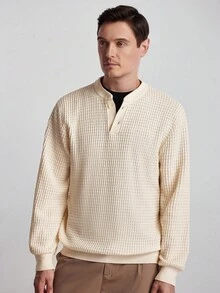 Formmaro Men's Casual Button-Up Pullover Sweater, For Fall Winter - Apricot - View 6