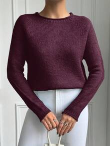 Maglione casual a girocollo a tinta unita con maniche lunghe, taglie comode