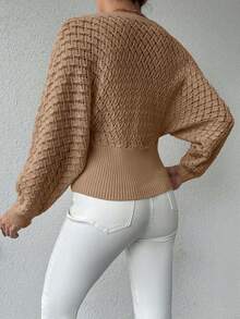 SHEIN Cottnline Women's Simple Commuter Hollow Out Button Decor Knit Sweater, Autumn/Winter - Mocha Brown - View 2