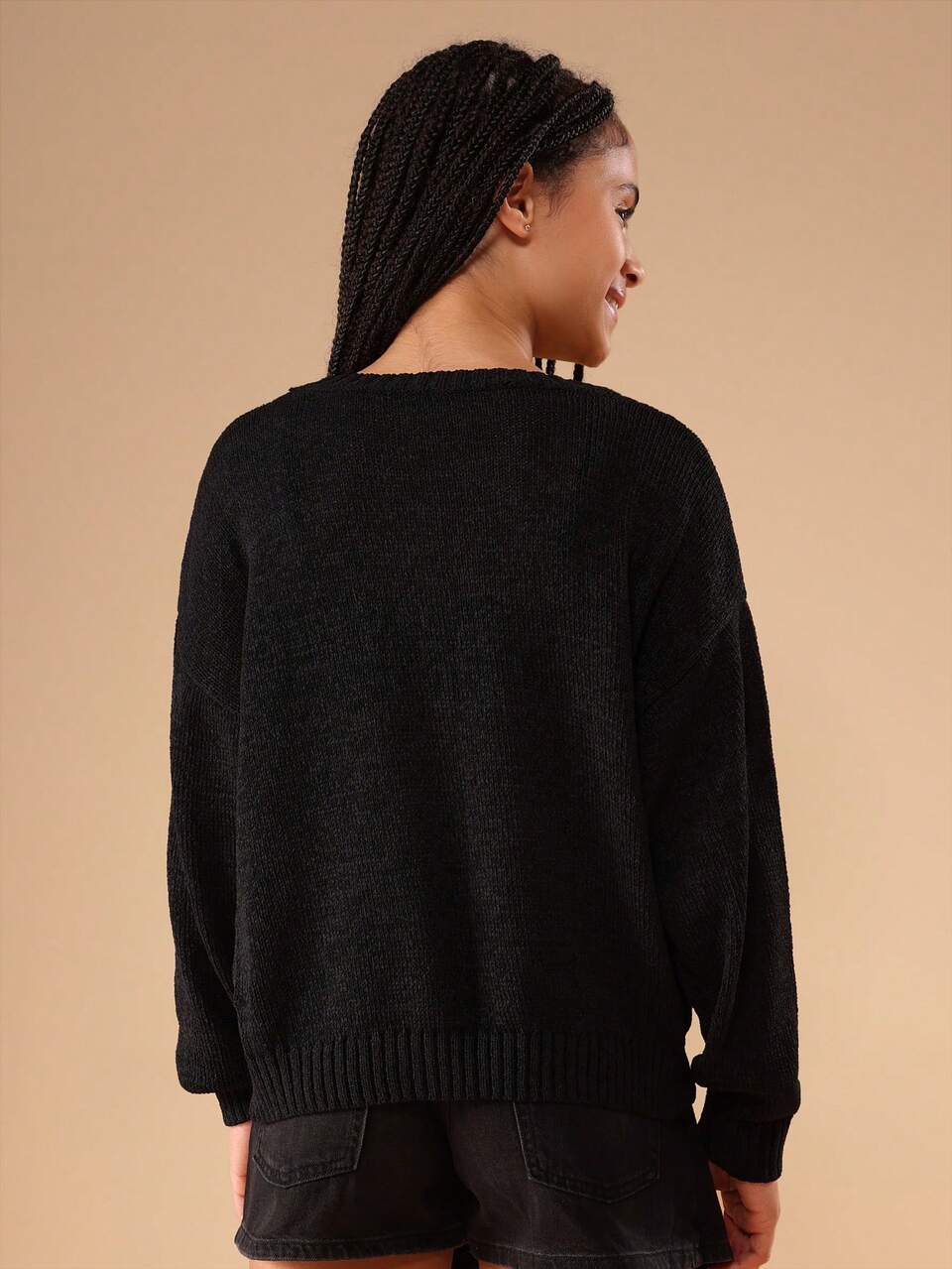 Felpa con cappuccio e scollo rotondo in maglia con testo in peluche