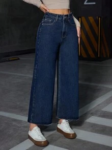 Jeanoix 女式休闲宽松磨边牛仔裤 - 深色水洗藍 - 查看 4