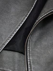 GENKIRA Fashionable Minimalist Versatile Solid Color Lapel Elegant Slim Design Leather Jacket For Women - Grey - View 7