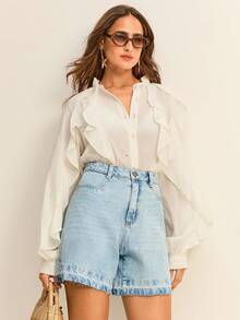 Daynim Women Denim Shorts - 淺色水洗藍 - 查看 5