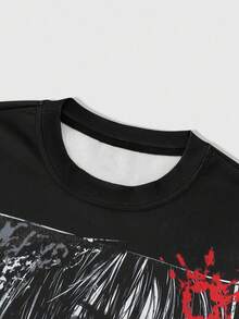 ROMWE MEN Goth 男士休闲时尚街头个性字母印花宽松喇叭袖短款 T 恤，春秋季 - 彩色 - 查看 4