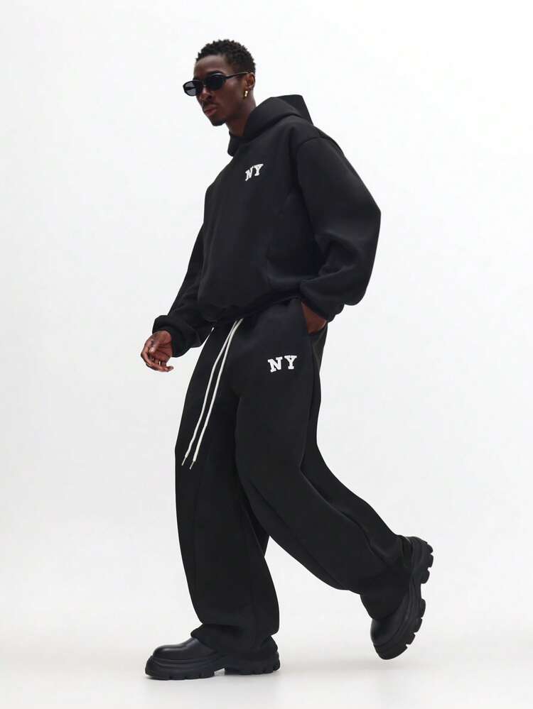 Hooded Sweatshirt And Wide Leg Sweatpants With NY Applique