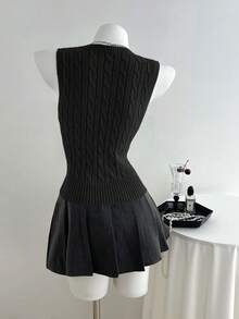 Elamini Casual Versatile Cable Knit Sweater Vest - Black - View 2