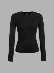 SHEIN EZwear 3pcs/Set Plus Size Women Crew Neck Casual Slim Fit Long Sleeve T-Shirt Set, Solid Color, Suitable For Autumn/Winter, Layering, Outdoor, Undershirt