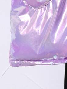 SHEIN Girls' Long Down Jacket With Faux Fur Collar, Shiny Finish, Everyday Wear, Winter Fall - Purple - View 6