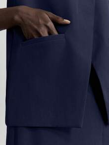 Ontre Bộ vest nữ phong cách đô thị mới mùa Xuân/Hè 2026, chất liệu vải chống nhăn, bao gồm áo blazer, áo vest và chân váy, trang phục công sở dáng rộng, trang phục thường ngày thoải mái dành cho nữ. - Màu xanh hải quân - Xem 6