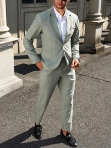 Manfinity Mode Men's Casual Business 2 Pieces Suit, Solid Color Suit Blazer And Pants, Simple Fashion Casual Daily Wear Wedding Suit Prom Suit Men, Suitable For Valentine's Day Anniversary And Other Occasions, It Is A Great Gift For Your Boyfriend Or Husband, Old Money