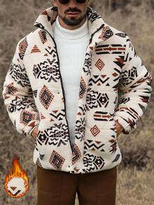 Manfinity Nomadique Loose Fit Men's Snap Button Front Teddy Bear Padded Coat, Going Out Winter Coat, For Friends, Husband, Boyfriend Gifts