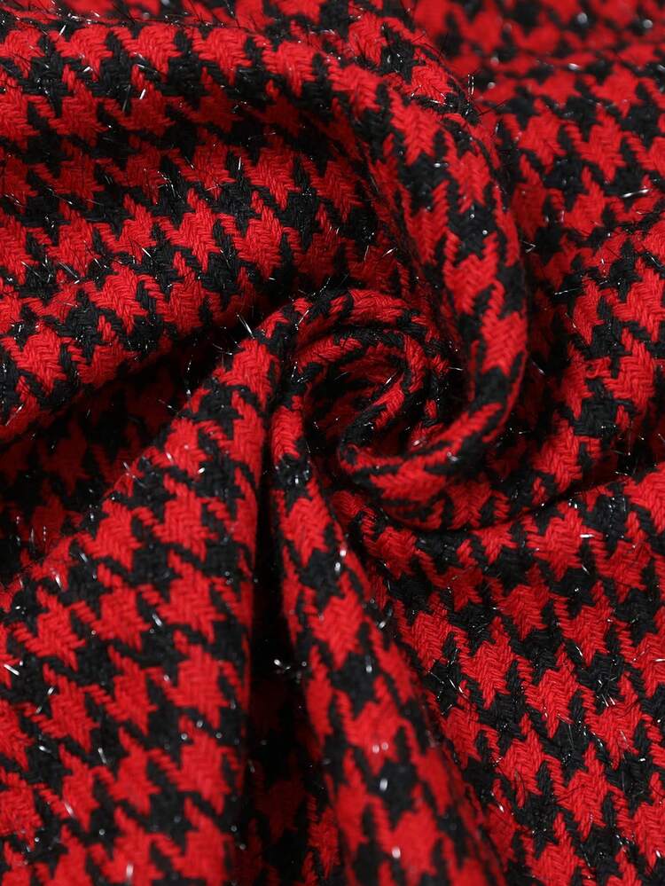 Women's Casual Houndstooth Sleeveless Split Midi Dress, Suitable For Autumn Daily Wear Red  Red Plaid Dress Red Houndstooth Dress Checkered Dress Autumn Dress Women Dresses Autumn Winter  Christmas Dress Christmas Clothes For Women New Year Dress