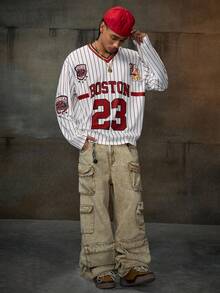 AXEPEAK Camiseta de manga larga con gráfico de letras casual para hombre, otoño - Multicolor - Ver 5