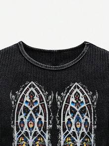 NEON BLANC Men Casual Retro Print Elastic T-Shirt, Fall, Long Sleeve Top