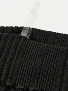SHEIN 青少年女孩露肩荷叶边袖纽扣前T恤 - 黑色 - 查看 5