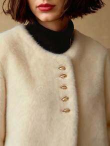 MOTF PREMIUM FASHIONABLE & VERSATILE GOLD BUTTON PLACKET FAUX FUR COAT