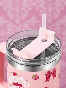 Strawberry Shortcake X SHEIN 1200毫升/40盎司卡通人物图案不锈钢保温水瓶，带吸管，适用于冷热水，送朋友的礼物，送礼佳品 - 粉色 - 查看 4