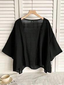 SHEIN EZwear Áo khoác ngắn mỏng nhẹ họa tiết cỡ lớn mùa hè cho mùa thu/đông - màu đen - Xem 1