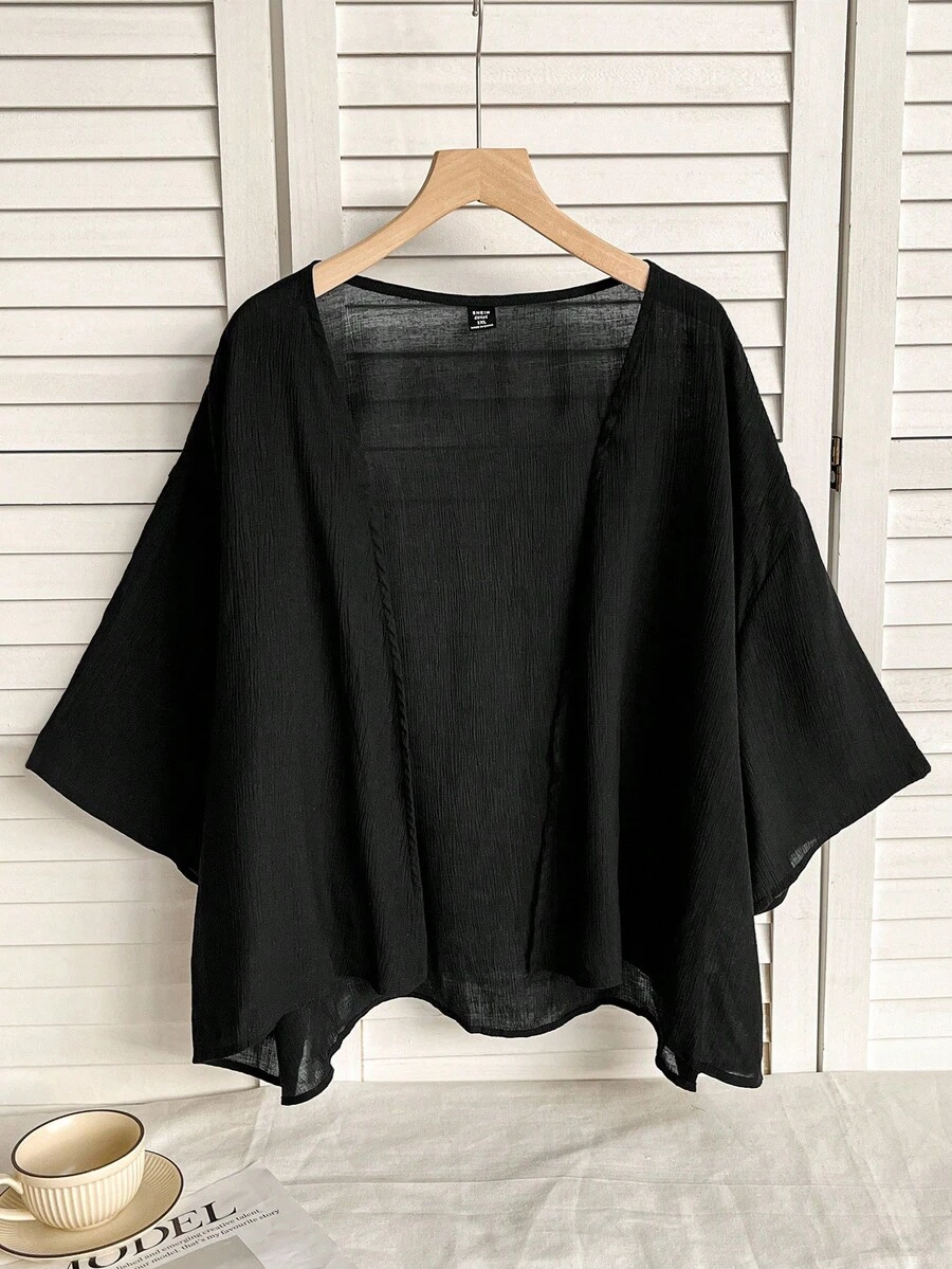 SHEIN EZwear Áo khoác ngắn mỏng nhẹ họa tiết cỡ lớn mùa hè cho mùa thu/đông - màu đen - Xem 1