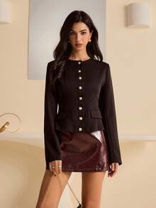 Lyxana Women's 2025 Autumn/Winter New Fashionable Commuting Minimalist Elegant Blazer - Black - View 5