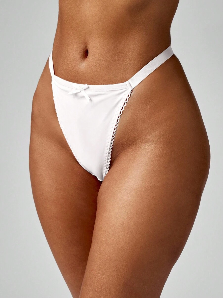 MISSGUIDED Quần lót lọt khe co giãn hai bên với viền viền hình vỏ sò mang lại sự thoải mái và phong cách - trắng - Xem 1
