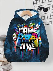 SHEIN Teen Boy Casual Simple Loose Thermal Lined Hooded Sweatshirt, Suitable For Autumn & Winter