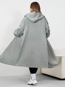 SHEIN CURVE+ 加大码女式长款连帽夹克外套，适合秋冬季女装，冬季，CURVE PLUS - 淺灰色 - 查看 2