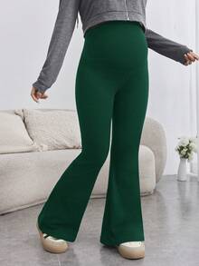 SHEIN Maternity Yoga Pants For Pregnant Women,Sage Green,Autumn,Casual,Gym High Waisted Skinny Flare Leg Leggings With Adjustable Waist Pregnancy Clothes - Green - View 4