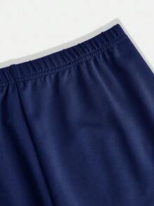 SHEIN Girlism Tween Girls Casual Yoga Sports Fitted Zip-Up Collar Knit Solid Top And High Waist Leggings Set, Back To School Outfit - Navy Blue - View 4