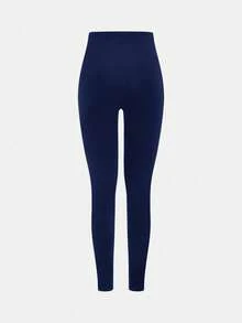 SHEIN Girlism Tween Girls Casual Yoga Sports Fitted Zip-Up Collar Knit Solid Top And High Waist Leggings Set, Back To School Outfit - Navy Blue - View 6