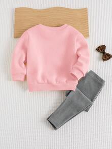 Cozy Pixies Conjunto de 2 piezas de top de manga larga con cuello redondo y hombros caídos con estampado de mariposa y pantalones de cintura elástica para niña bebé