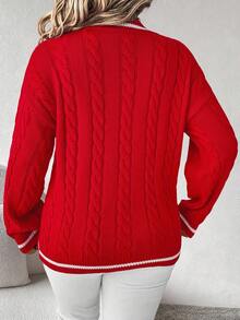 EMERY ROSE Plus Size Women Red & White Striped Knit Sweater, Casual Pullover Sweater Suitable For Christmas, Halloween, Back To School Season, Autumn/Winter