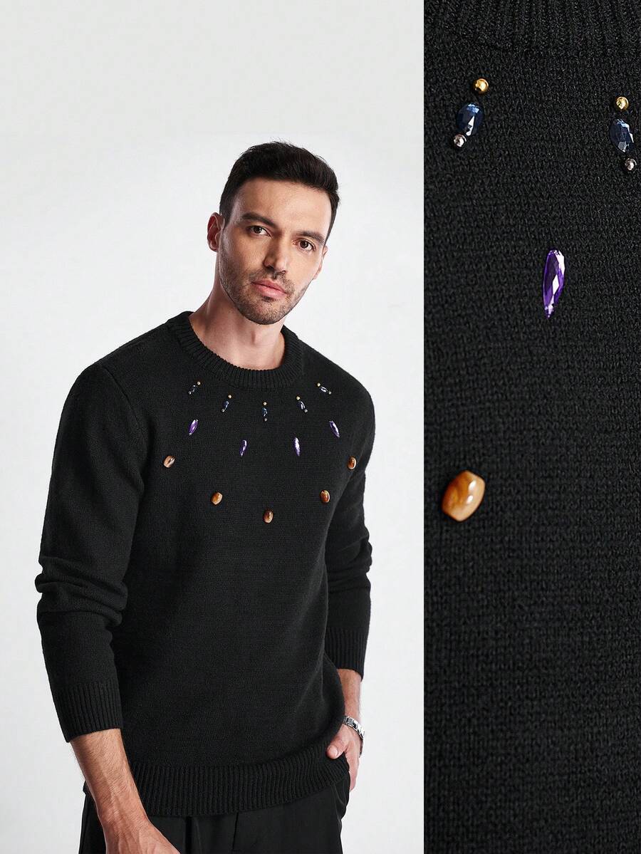 Formmaro Men's Crew Neck Sweater, Long Sleeve Knit Pullover For Casual Wear, Home, Work Commute, Gift For Boyfriend/Family, Autumn/Winter Christmas - Black - View 1