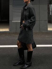DAZY Women's Jacket And Skirt 2 Pieces Set, Spring/Autumn Lounge Sets For Women School - Dark Grey - View 3