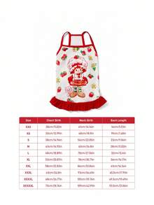 Strawberry Shortcake X SHEIN 1 chiếc váy hai dây in hình hoạt hình thú cưng, váy cho mèo/chó, cỡ XXS-XXXXL, cỡ cực nhỏ, cỡ cực lớn, họa tiết dâu tây, viền bèo nhún, ý tưởng quà tặng. - Đỏ - Xem 8
