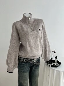 Elamini 女士休闲宽松半拉链毛衣