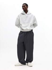 Pantalones de chándal de pierna ancha con textura y cordón SUMWON, ropa de estar en casa informal y holgada para otoño e invierno, con cintura elástica y plisados, cómodos y lisos - Gris Oscuro - Ver 6